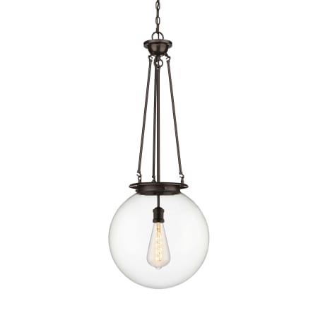 A large image of the Innovations Lighting 221-1P-40-16 Beacon Pendant Oiled Brass / Clear