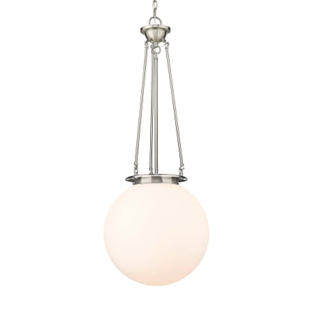 A large image of the Innovations Lighting 221-1P-40-16 Beacon Pendant Satin Nickel / Matte White