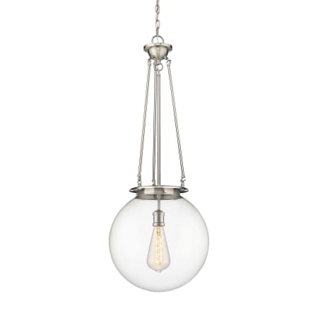 A large image of the Innovations Lighting 221-1P-40-16 Beacon Pendant Satin Nickel / Clear