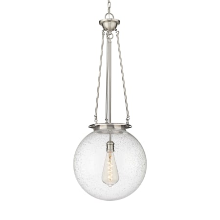 A large image of the Innovations Lighting 221-1P-40-16 Beacon Pendant Satin Nickel / Seedy