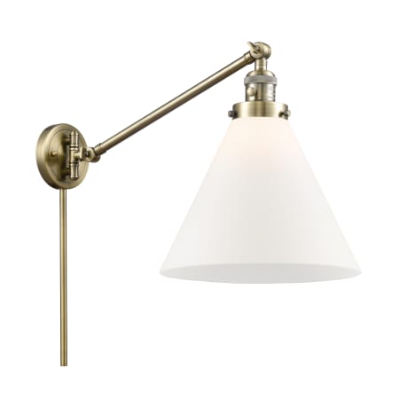 A large image of the Innovations Lighting 237 X-Large Cone Antique Brass / Matte White Cased