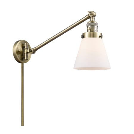 A large image of the Innovations Lighting 237 Small Cone Antique Brass / Matte White