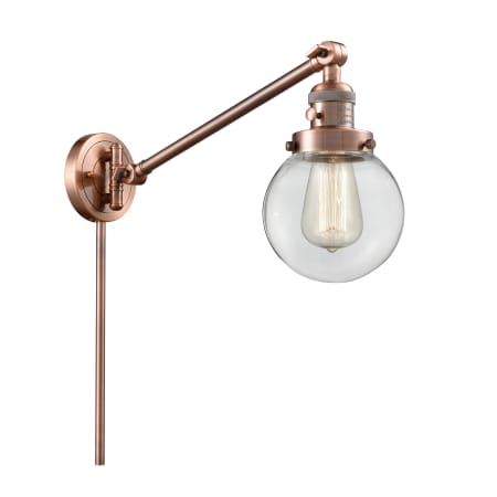 A large image of the Innovations Lighting 237-6 Beacon Antique Copper / Clear