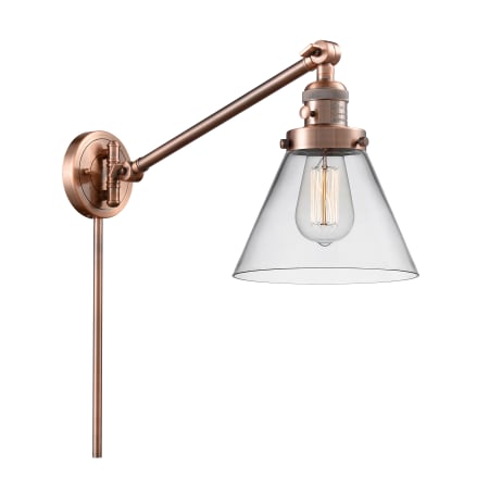 A large image of the Innovations Lighting 237 Large Cone Antique Copper / Clear
