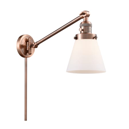 A large image of the Innovations Lighting 237 Small Cone Antique Copper / Matte White Cased