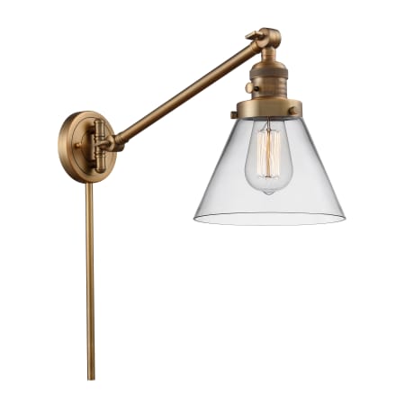 A large image of the Innovations Lighting 237 Large Cone Brushed Brass / Clear
