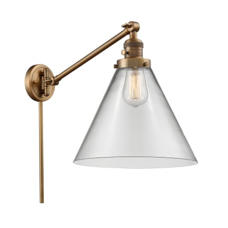 A large image of the Innovations Lighting 237 X-Large Cone Brushed Brass / Clear