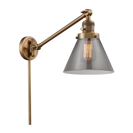 A large image of the Innovations Lighting 237 Large Cone Brushed Brass / Smoked