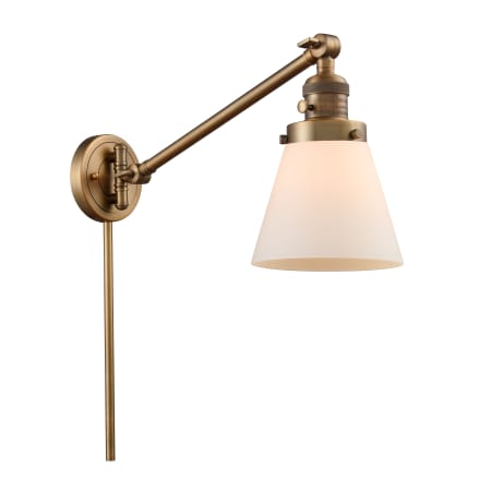 A large image of the Innovations Lighting 237 Small Cone Brushed Brass / Matte White
