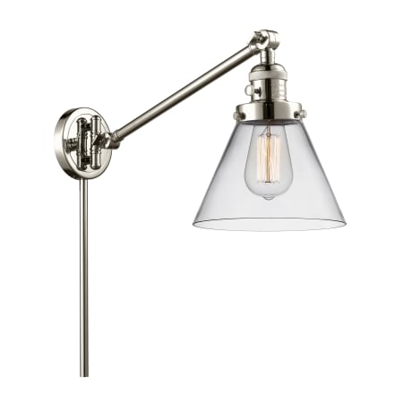 A large image of the Innovations Lighting 237 Large Cone Polished Nickel / Clear