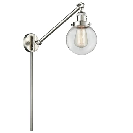 A large image of the Innovations Lighting 237-6 Beacon Brushed Satin Nickel / Clear