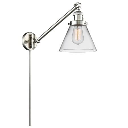 A large image of the Innovations Lighting 237 Large Cone Satin Brushed Nickel / Clear