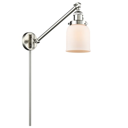 A large image of the Innovations Lighting 237 Small Bell Satin Brushed Nickel / Matte White Cased