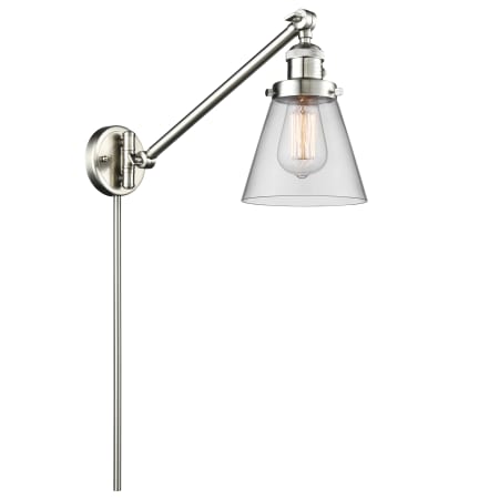 A large image of the Innovations Lighting 237 Small Cone Satin Brushed Nickel / Clear