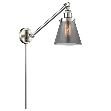 A large image of the Innovations Lighting 237 Small Cone Satin Brushed Nickel / Smoked