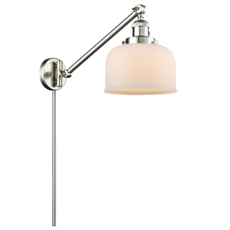 A large image of the Innovations Lighting 237 Large Bell Satin Brushed Nickel / Matte White Cased