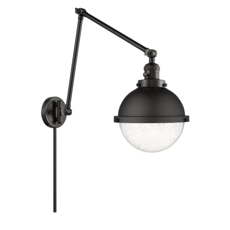 A large image of the Innovations Lighting 238-13-9 Hampden Sconce Matte Black / Seedy