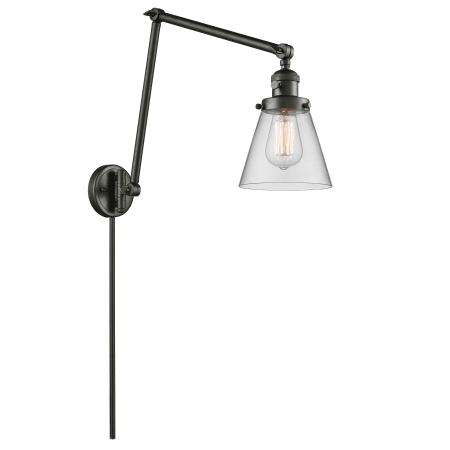 A large image of the Innovations Lighting 238 Small Cone Oiled Rubbed Bronze / Clear