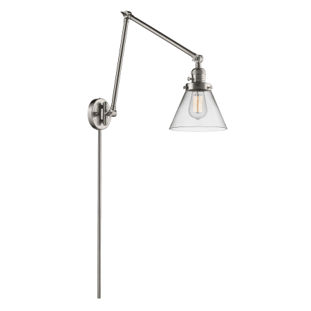 A large image of the Innovations Lighting 238 Large Cone Satin Brushed Nickel / Clear