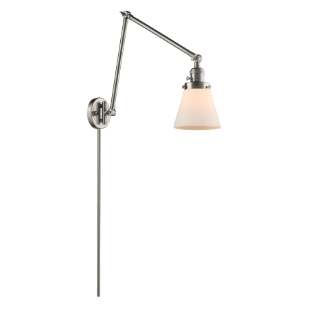 A large image of the Innovations Lighting 238 Small Cone Satin Brushed Nickel / Matte White Cased