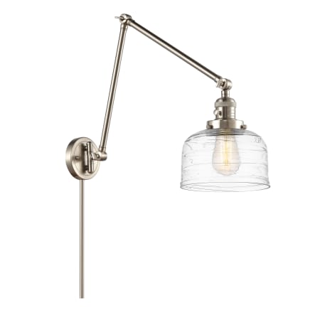 A large image of the Innovations Lighting 238-30-8 Bell Sconce Brushed Satin Nickel / Clear Deco Swirl