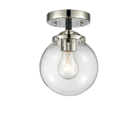 A large image of the Innovations Lighting 284-1C-6 Beacon Black Polished Nickel / Clear