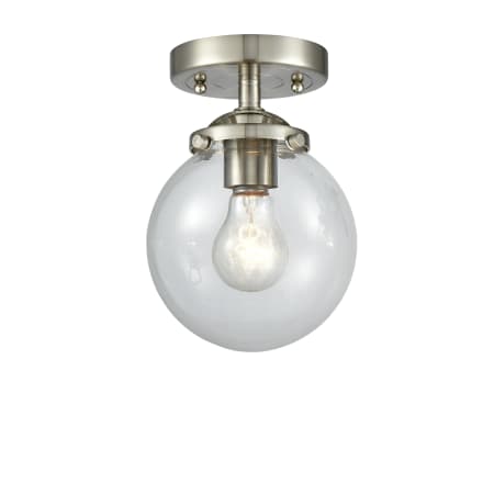 A large image of the Innovations Lighting 284-1C-6 Beacon Brushed Satin Nickel / Clear