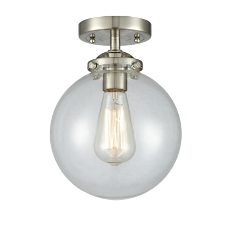 A large image of the Innovations Lighting 284-1C-8 Beacon Brushed Satin Nickel / Clear