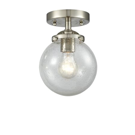 A large image of the Innovations Lighting 284-1C-6 Beacon Brushed Satin Nickel / Seedy