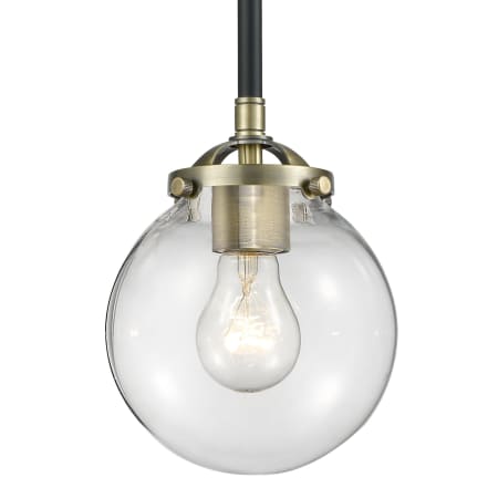 A large image of the Innovations Lighting 284-1S-6 Beacon Black / Antique Brass / Clear