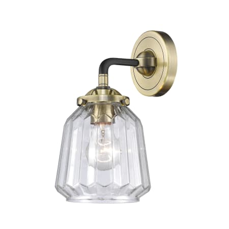 A large image of the Innovations Lighting 284-1W Chatham Black Antique Brass / Clear