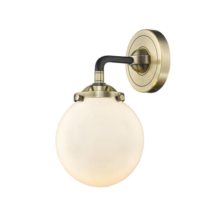 A large image of the Innovations Lighting 284-1W-6 Beacon Black Antique Brass / Gloss White