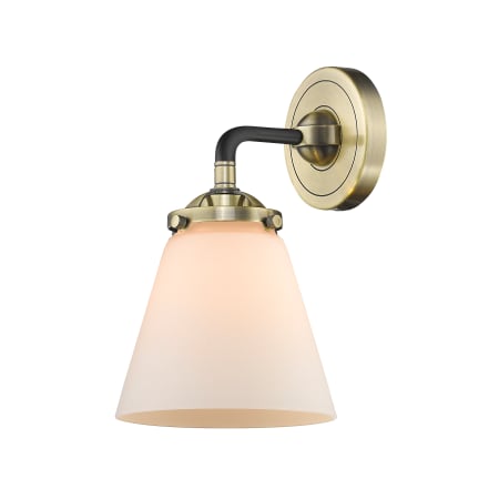 A large image of the Innovations Lighting 284-1W Small Cone Black Antique Brass / Matte White Cased