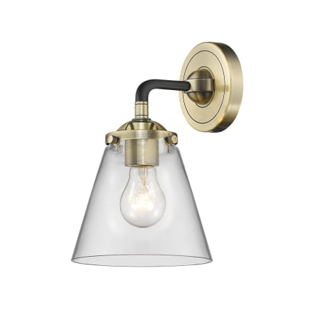 A large image of the Innovations Lighting 284-1W Small Cone Black Antique Brass / Clear