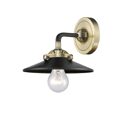A large image of the Innovations Lighting 284-1W Railroad Black Antique Brass / Matte Black