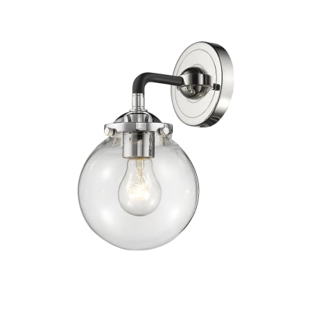 A large image of the Innovations Lighting 284-1W-6 Beacon Black Polished Nickel / Clear