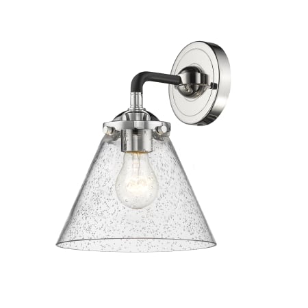 A large image of the Innovations Lighting 284-1W Large Cone Black Polished Nickel / Seedy