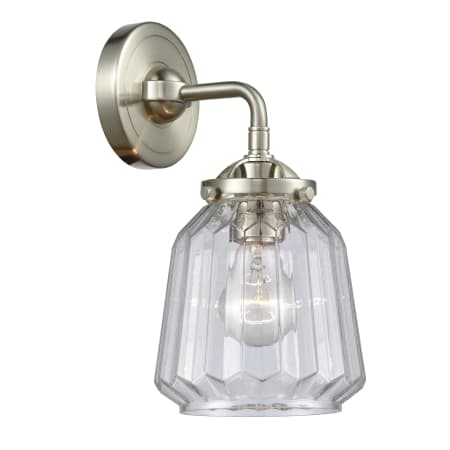 A large image of the Innovations Lighting 284-1W Chatham Brushed Satin Nickel / Clear