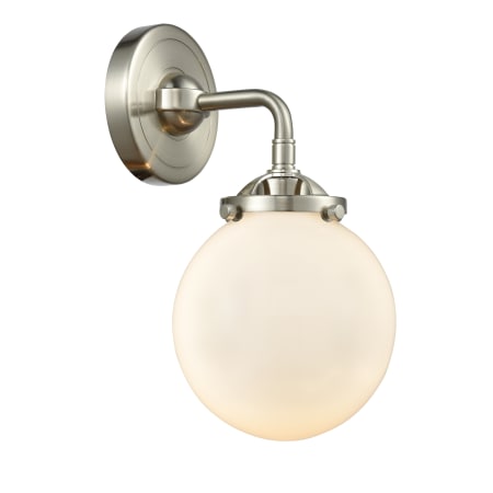 A large image of the Innovations Lighting 284-1W-6 Beacon Brushed Satin Nickel / Gloss White