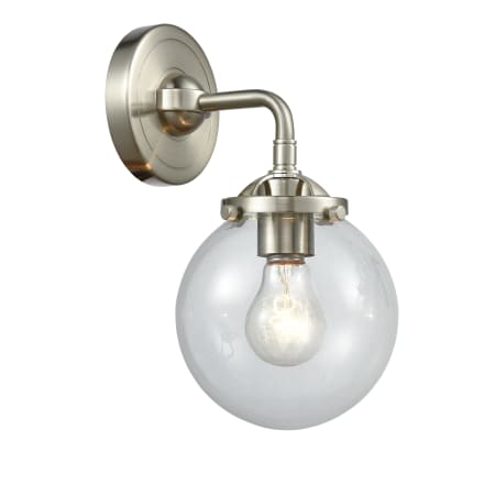 A large image of the Innovations Lighting 284-1W-6 Beacon Brushed Satin Nickel / Clear