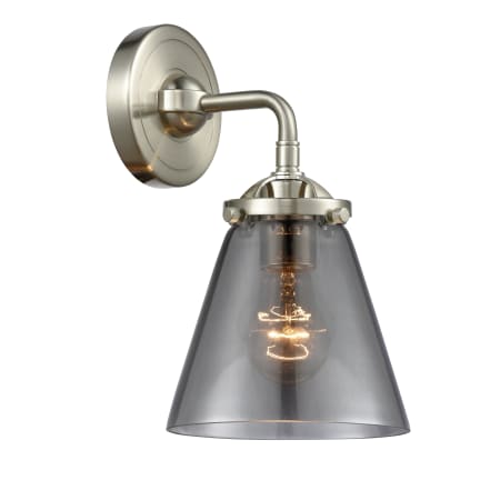 A large image of the Innovations Lighting 284-1W Small Cone Brushed Satin Nickel / Smoked