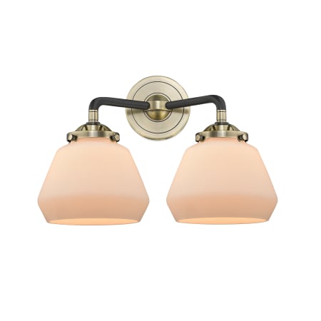 A large image of the Innovations Lighting 284-2W Fulton Black Antique Brass / Matte White Cased