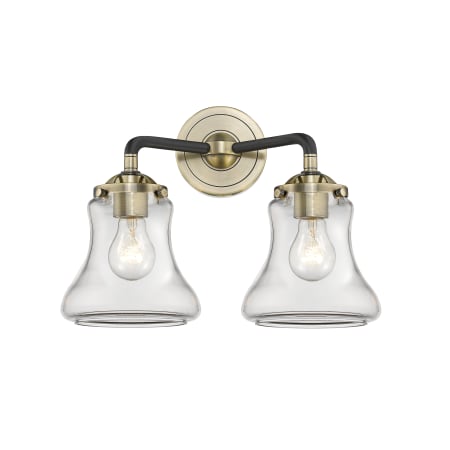 A large image of the Innovations Lighting 284-2W Bellmont Black Antique Brass / Clear