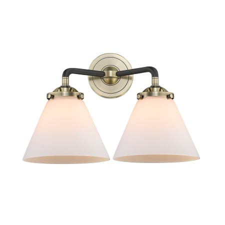 A large image of the Innovations Lighting 284-2W Large Cone Black Antique Brass / Matte White Cased