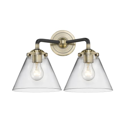A large image of the Innovations Lighting 284-2W Large Cone Black Antique Brass / Clear