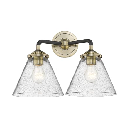 A large image of the Innovations Lighting 284-2W Large Cone Black Antique Brass / Seedy