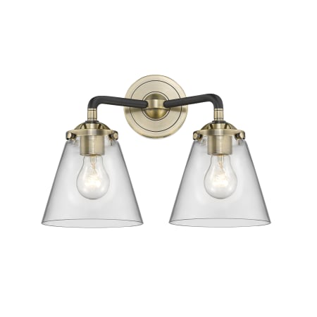 A large image of the Innovations Lighting 284-2W Small Cone Black Antique Brass / Clear