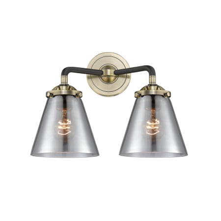 A large image of the Innovations Lighting 284-2W Small Cone Black Antique Brass / Smoked