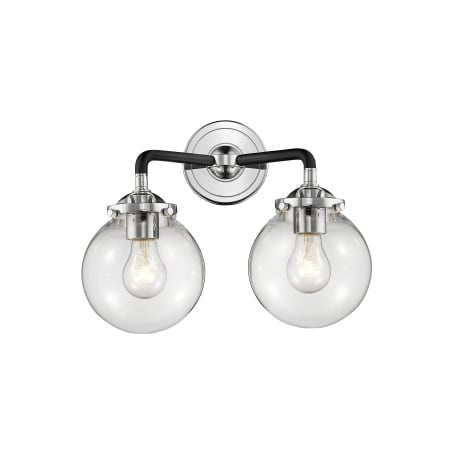 A large image of the Innovations Lighting 284-2W-6 Beacon Black Polished Nickel / Clear