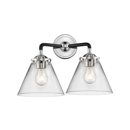 A large image of the Innovations Lighting 284-2W Large Cone Black Polished Nickel / Clear